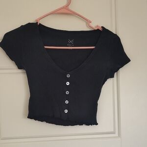 Black V-Neck Buttoned Crop Top